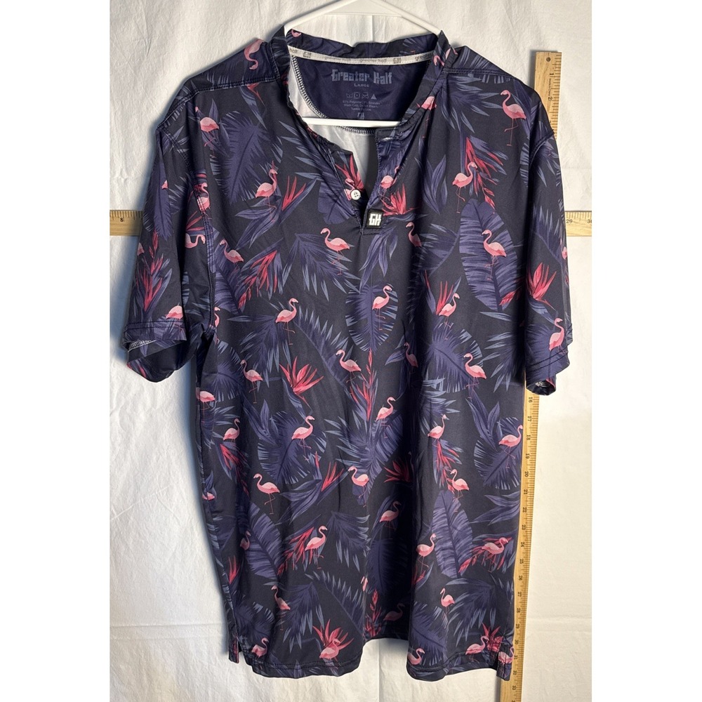 Greater Half Golf Polo Shirt Mens XL Flamingo Tropical‎ Print Performance GH